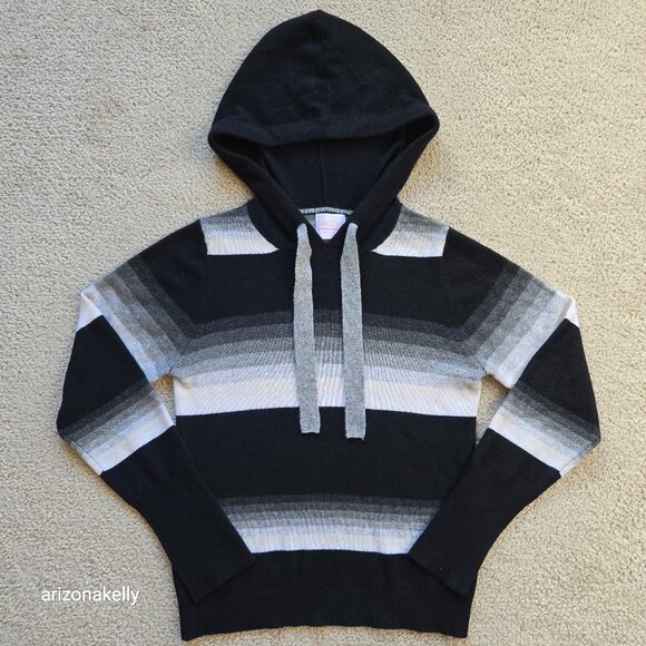 Brodie Cashmere Sweaters - Brodie Cashmere Pullover Hoodie Stripe XS Black White Grey